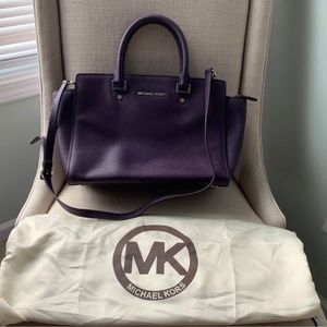 Michael Kors Large Selma Claret Leather Satchel in Eggplant